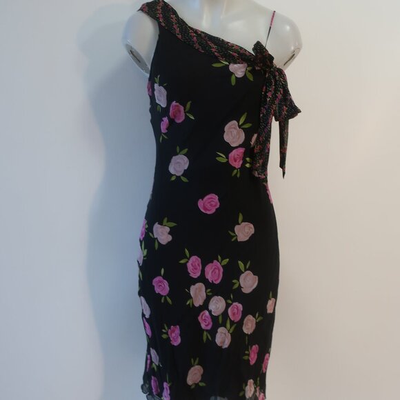 Womens Moschino Cheapandchic 100% Silk Black, Pink Floral Dress S - Picture 1 of 9